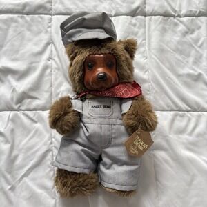 NWT Robert RAIKES Bear Lionel Railroad Wood Face 1989 Train Conductor Vintage